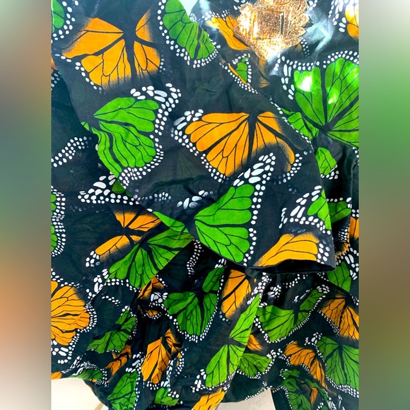 Green and orange butterfly print dress with beaded appliqué - Picture 3 of 3